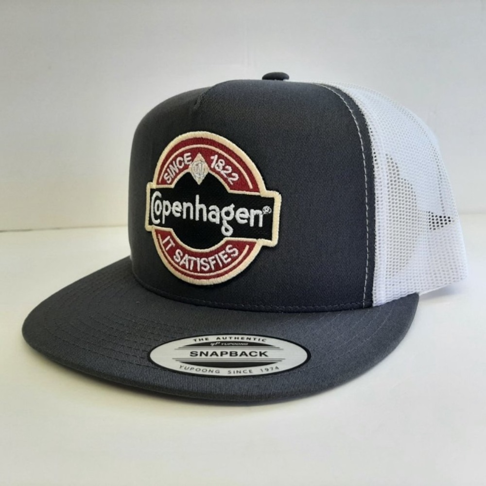 Copenhagen Embroidered Patch Flat Bill Baseball Cap – Gray & White